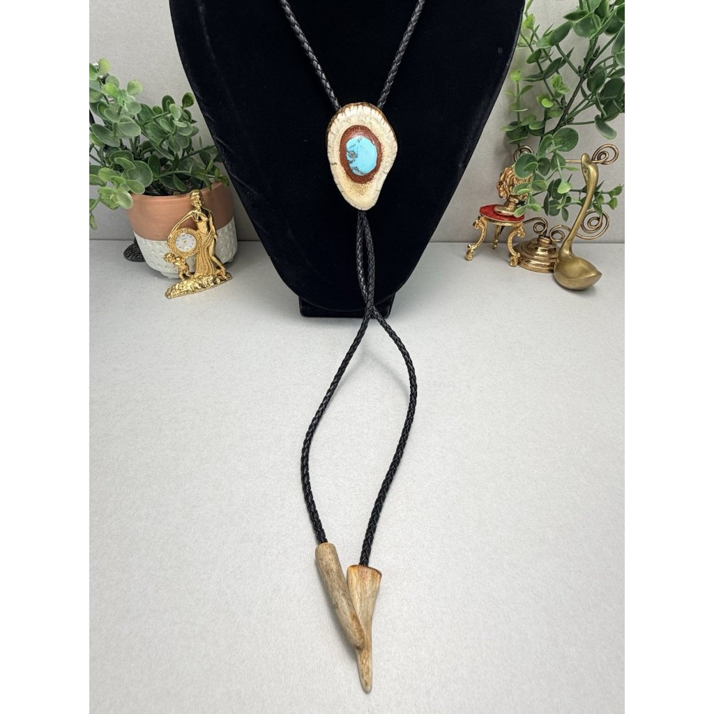 Rare Western Bolo Tie Turquoise Center Rustic Unique 36” Cowboy